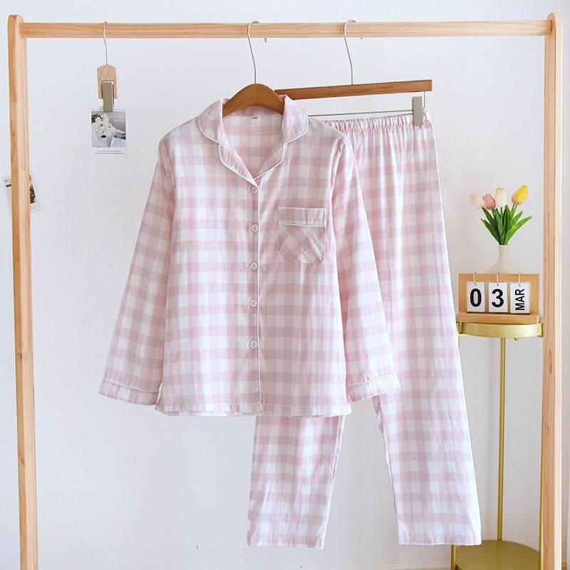 Couple's Cotton Long-sleeved Pajamas Spring And Autumn Large Size Thin Loungewear Suit - Mubimart