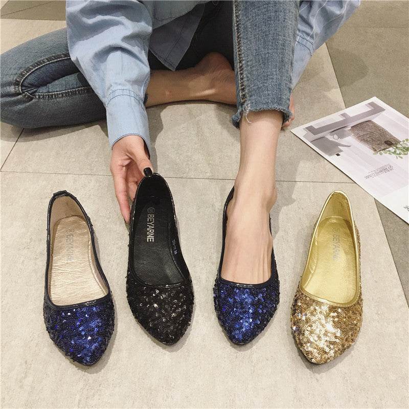 Beaded Pointed Flat Bottom Boat Shoes - Mubimart