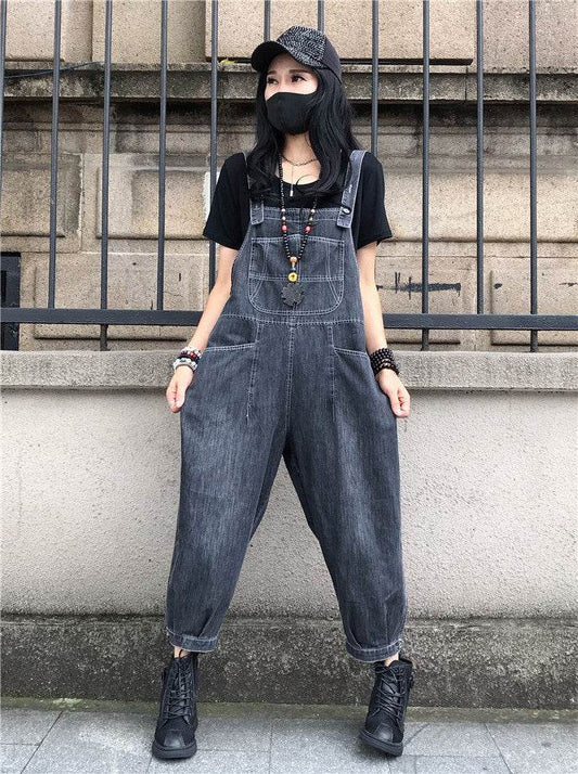 Plus Size Straight Loose Cropped Jumpsuit - Mubimart