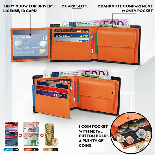 Men's Short Top Layer Cowhide Wallet - Mubimart