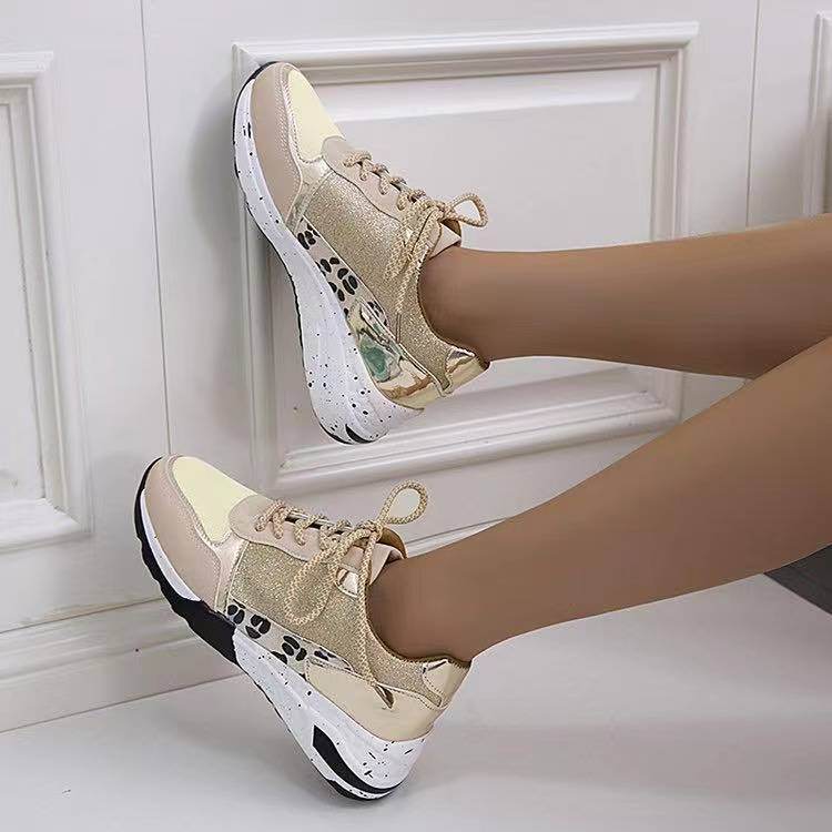 Lace Up Sneakers Wedge Flat Casual Walking Running Shoes For Women - Mubimart