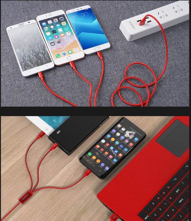 Three-in-one Data Cable Mobile Phone Universal Charging Cable - Mubimart