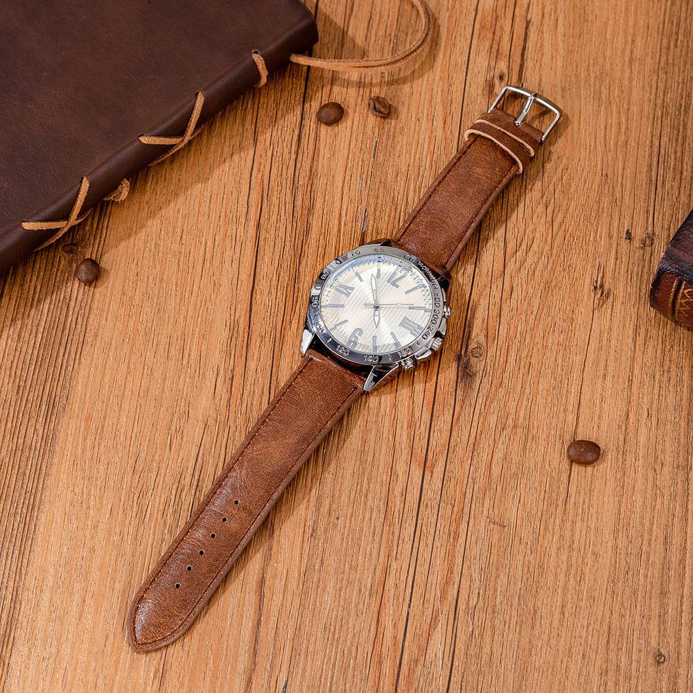 Mens Boutique Gift Set Wallet Power Bank Keychain Large Dial Quartz Watch - Mubimart