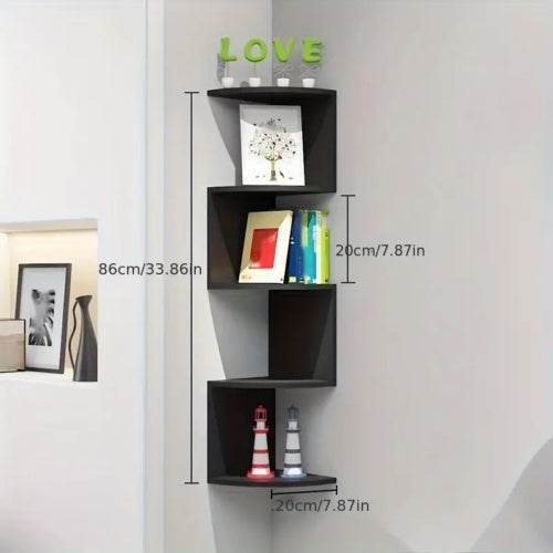 New 5 Tier Floating Wall Shelves Corner Shelf Storage Display Bookcase Unit - Mubimart