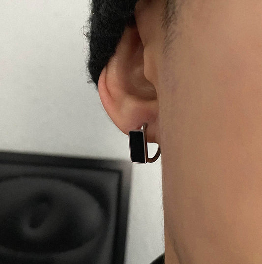 Colorless Earrings For Men Oil Drop Black - Mubimart