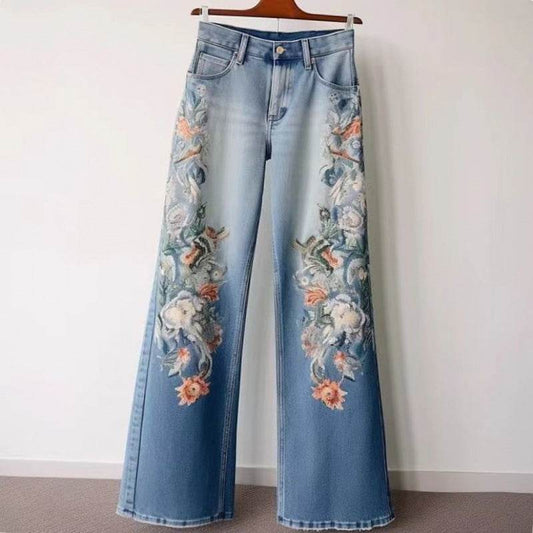 Fashion Embroidery Straight Jeans For Women - Mubimart