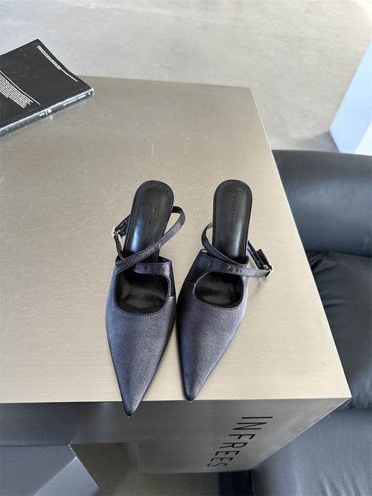 Elegant Pointed Toe Spring And Summer Light Satin Sandals Cross Strap Kitten Women's High Heels - Mubimart