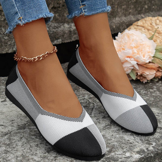 Fashion Colorblock Flats Shoes Flying Woven Breathable Cozy Loafers For Women - Mubimart