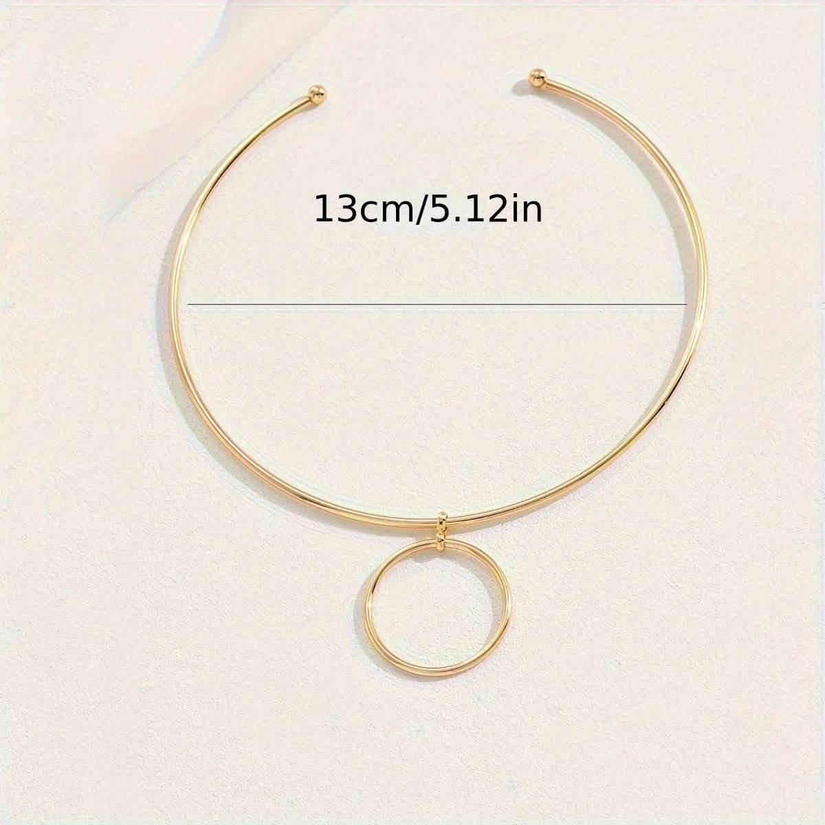 Women Collar Choker Necklace Big Circle Geometric Metal Pendants Torques Statement Necklaces - Mubimart