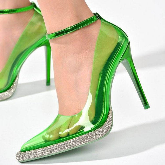 Transparent Waterproof Platform Rhinestone High Heels - Mubimart