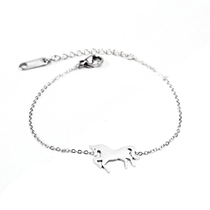 Fashion Gold Stainless Steel Unicorn Horse Charm Bracelet Dainty Silver Chain Bracelets For Women Girls Jewelry Gift - Mubimart