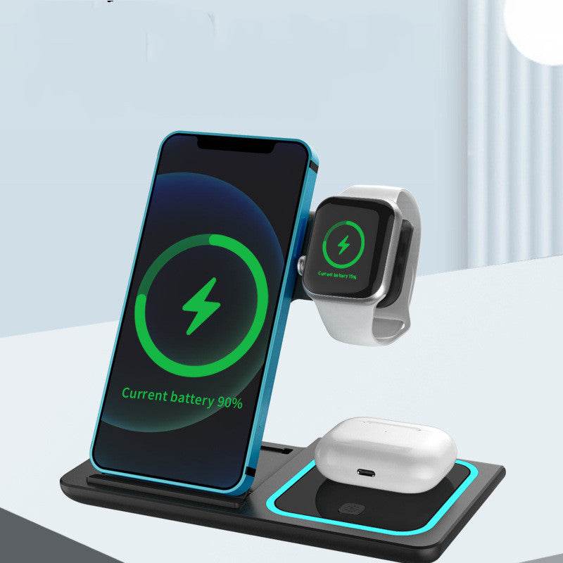 Three-in-one Wireless Charger Electrical Foldable Double Wire Ambience Light Mobile Phone Wireless Charger Wireless Charger - Mubimart