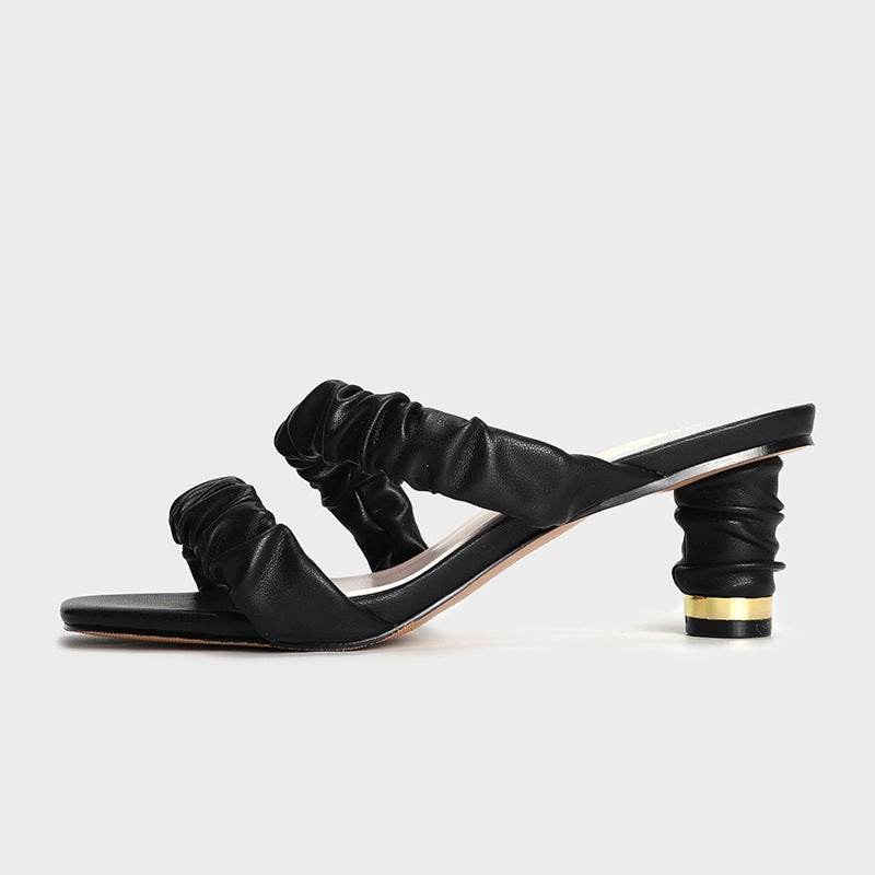 Women's Pleated Lace-Up Comfort High Heel Sandals - Mubimart