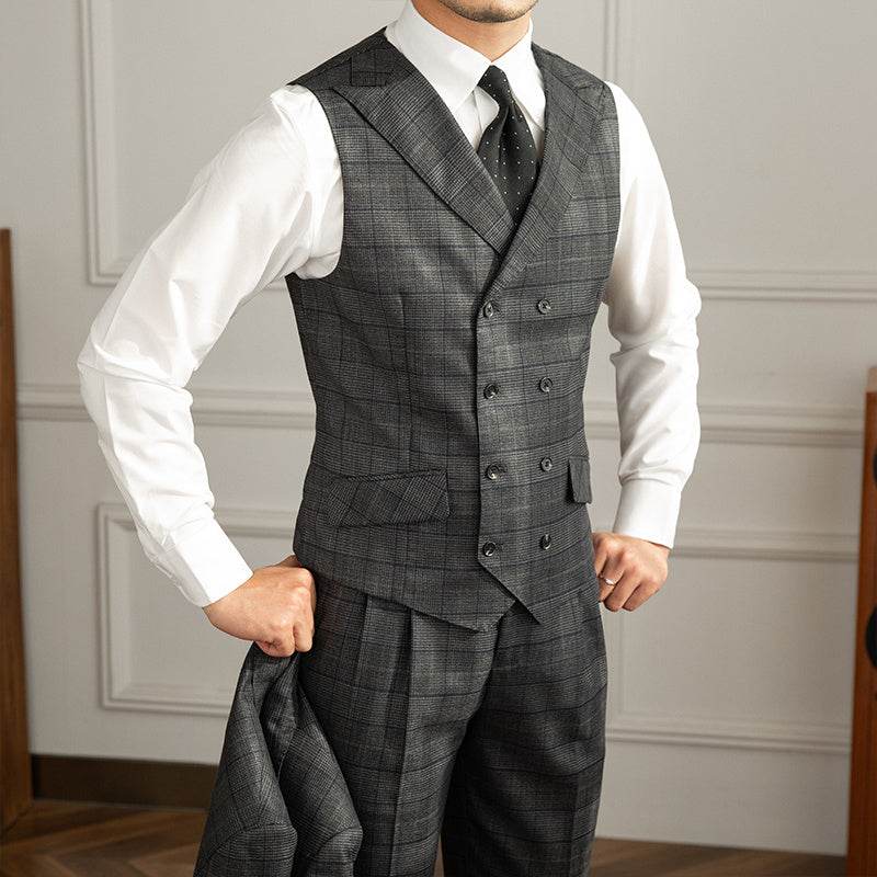 Retro Fashion Prince Plaid Slim Suit Vest - Mubimart