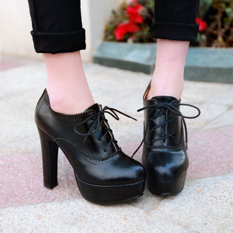 Women's Platform Front Lace Up High Heels - Mubimart