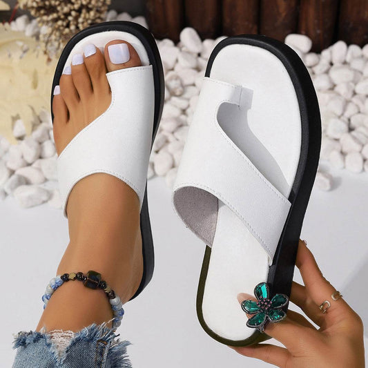 Thick-soled Clip Toe Flat Slippers Outdoor Summer Casual Solid Color Slides Shoes For Women - Mubimart