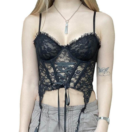 Fashion Corset Lace Top Women Tie Up Bandage Crop Vest Summer - Mubimart