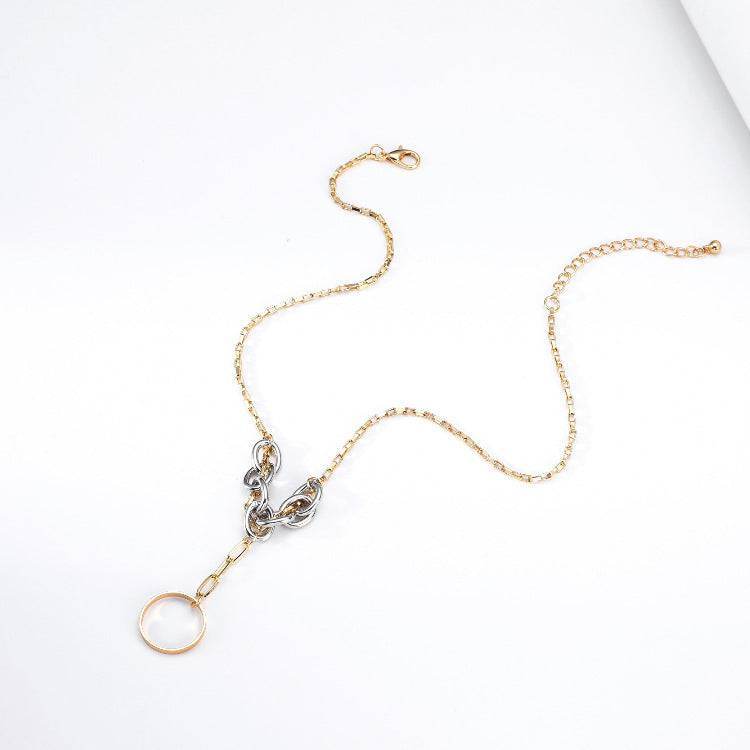 Sexy Chain Necklace Punk Exaggerated Sweater Chain Double Ring Pendant Necklace Men And Women Clavicle Chain - Mubimart