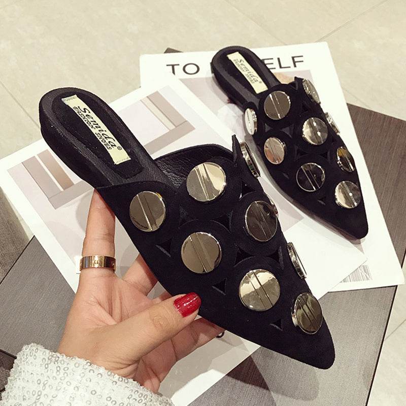 Women's Fashion Pointed Toe Flat Sandals And Slippers - Mubimart