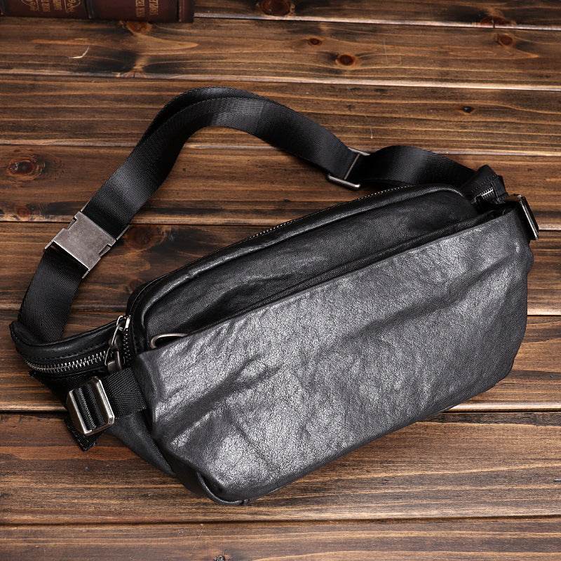 Leather Fanny Pack Multifunctional Sports Oxskin Casual Fashion Crossbody Bag - Mubimart