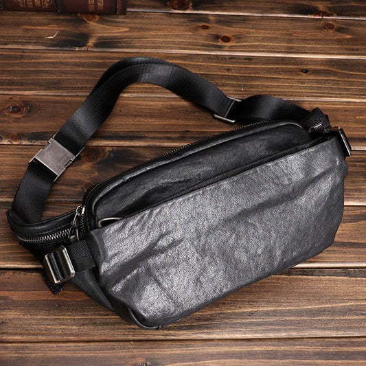 Leather Fanny Pack Multifunctional Sports Oxskin Casual Fashion Crossbody Bag - Mubimart