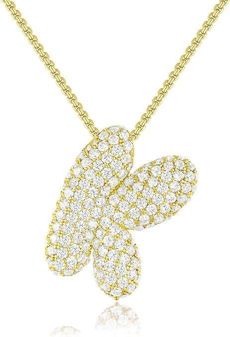 Brass Zircon Balloon English Letter Necklace - Mubimart