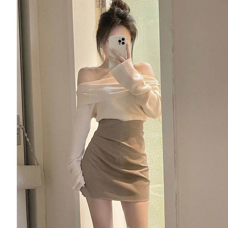 Women's Young Hot Girl Top High Waist Hip Skirt Two-piece Suit - Mubimart