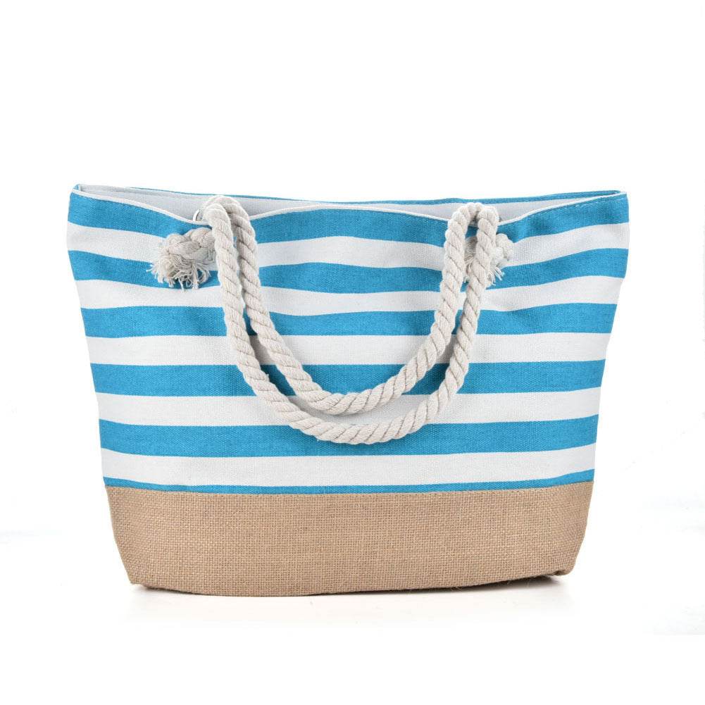 Striped Beach Bag Casual Large Capacity Women Shoulder Bags - Mubimart