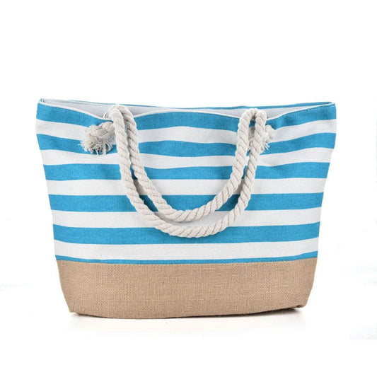 Striped Beach Bag Casual Large Capacity Women Shoulder Bags - Mubimart