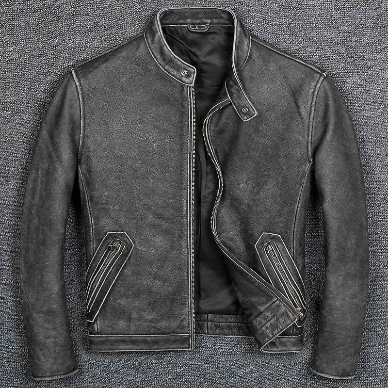 First Layer Cowhide Leather Leather Jacket, Pure Leather Jacket - Mubimart