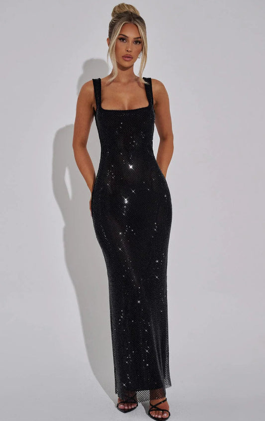 Fitted Off The Shoulder Sequin And Rhinestone Bodycon Dress
