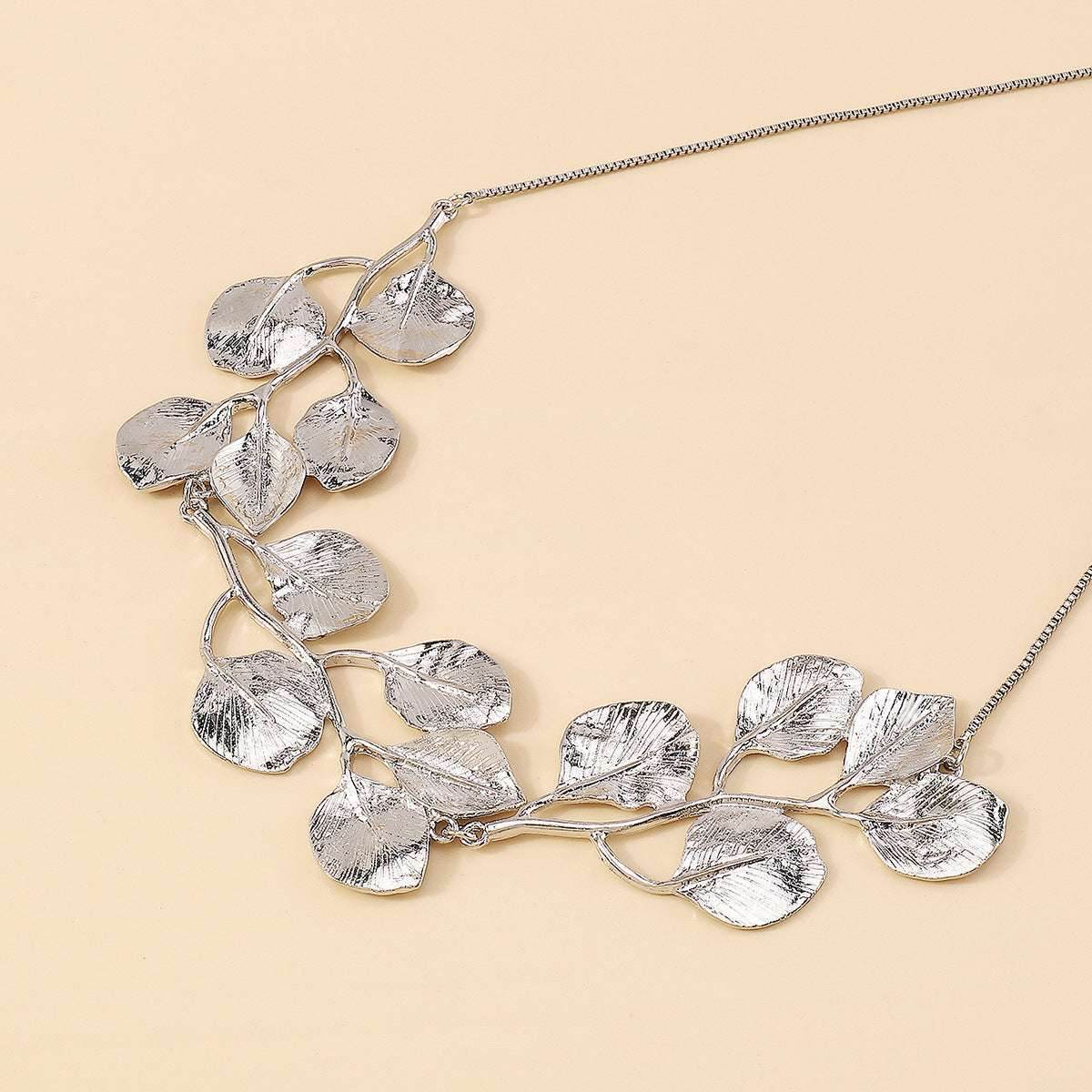 2025 Earring Necklace Luxury Metal Leaf Earrings Choker For Women Personality Jewelry Gift - Mubimart