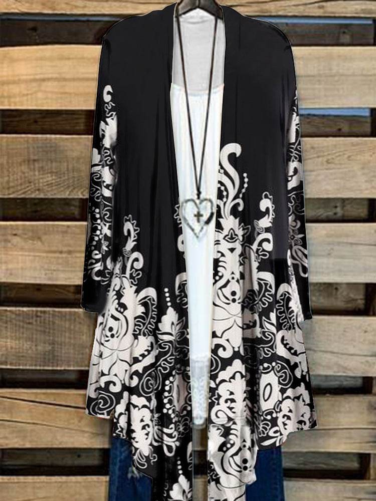 Simple Cardigan Plus Size Women's Printed Coat Top - Mubimart