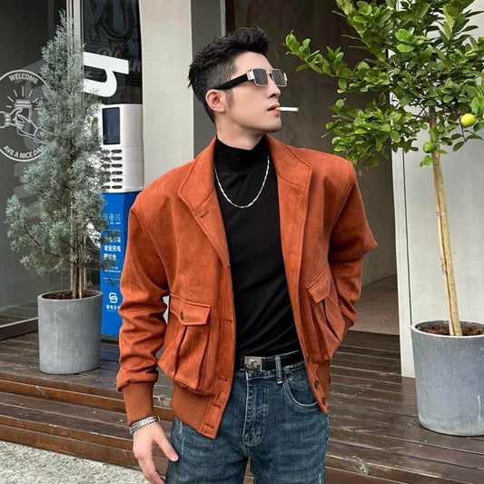 Vintage Bomber Jacket For Men Suede - Mubimart