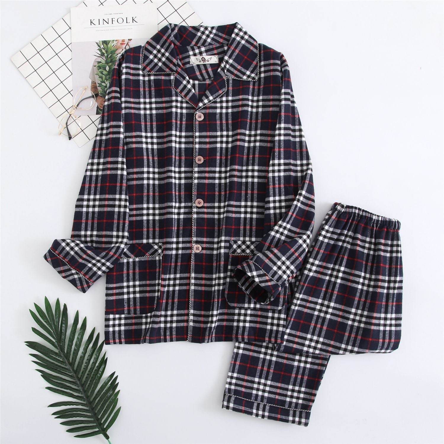 Men's Warm Cloth Flannel Pajama Suit - Mubimart