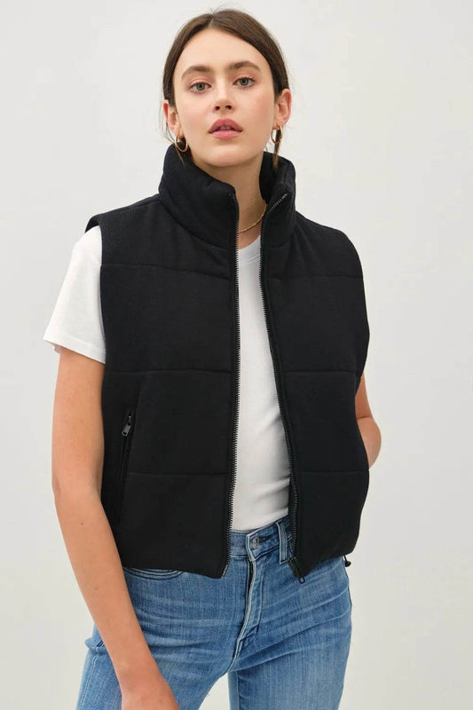 Be Cool Zip Up Turtleneck Puffer Vest With Pockets - Mubimart
