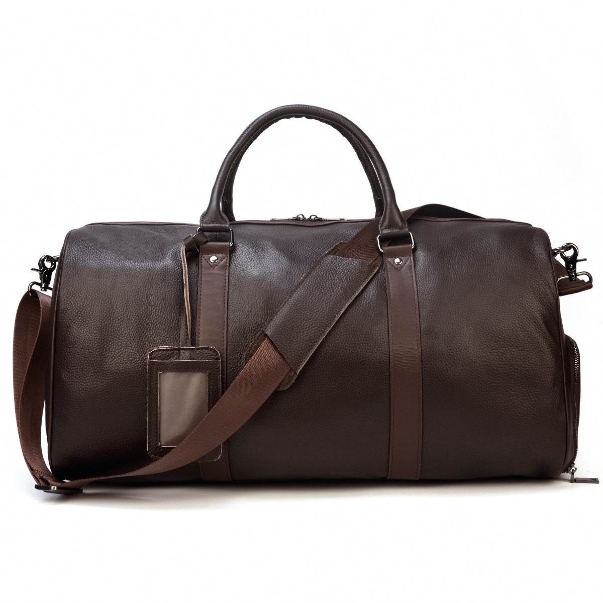 Men's Real-leather Traveling Black Gym Bag - Mubimart