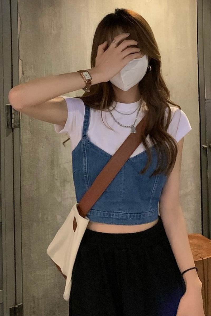 Women's Denim Camisole Short Top - Mubimart