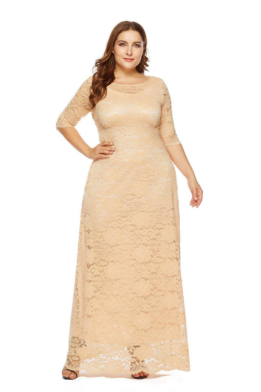 Plus Size Women New Hollow Lace Pocket Dress - Mubimart