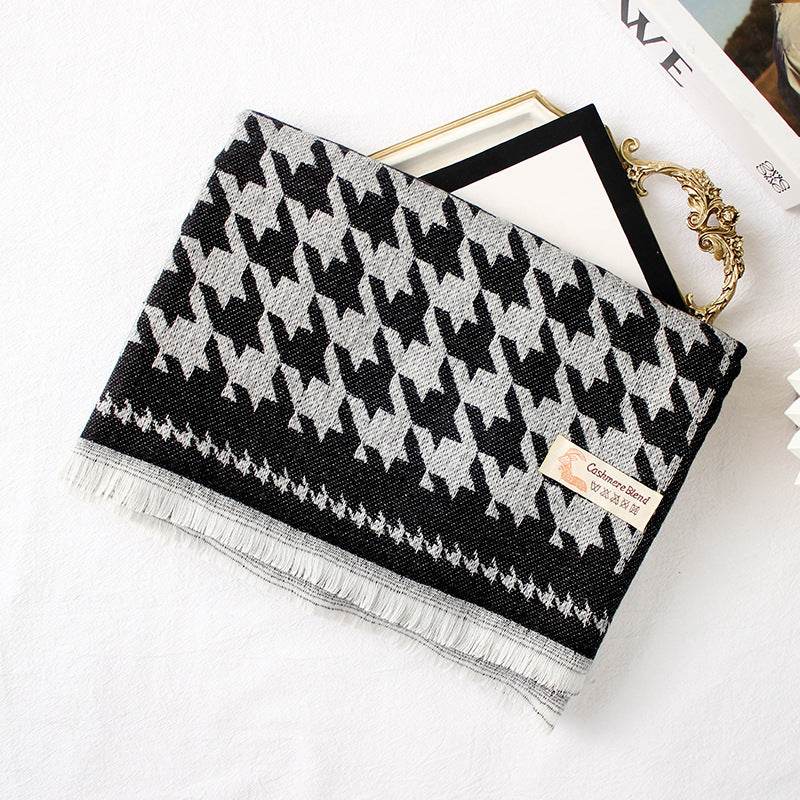 Warm Shawl Size Houndstooth Long Short Beard Scarf - Mubimart