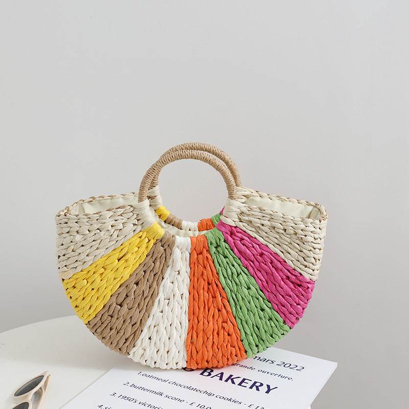 Beach Vacation Rainbow Straw Beach Bag - Mubimart
