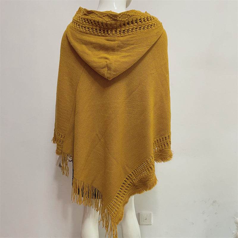Solid Color Hollow Tassel Plus Size Cape And Shawl - Mubimart