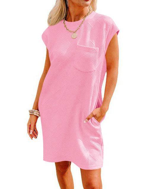 Summer Round-neck Short-sleeve Dress With Pockets Fashion Casual Loose Sports Dresses For Women Clothing - Mubimart