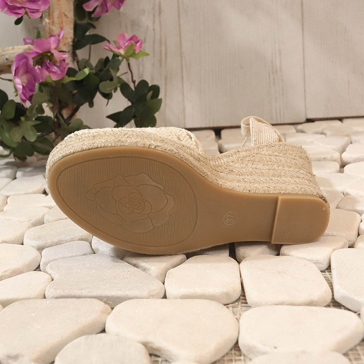 Women's Straw Woven Wedge High Heels Lace Lace-up Sandals - Mubimart