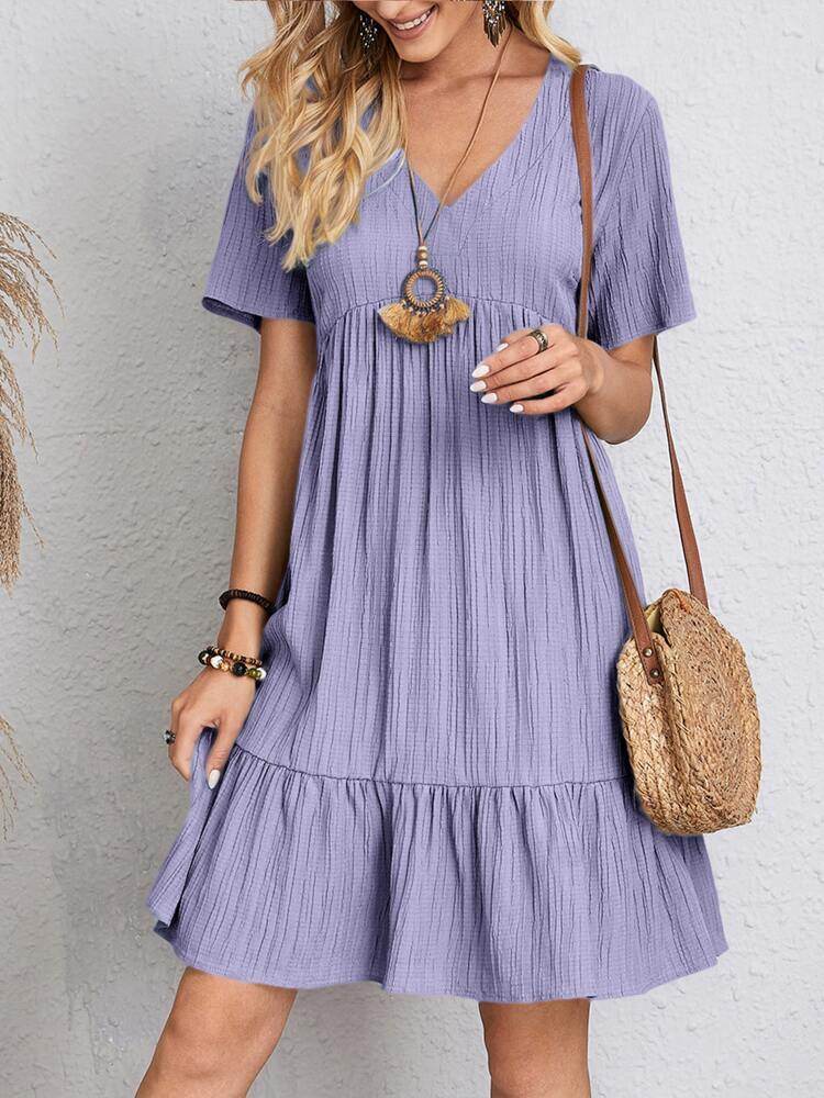 Summer V-neck Dresses Women's Loose Casual Short-sleeved Corset Dress - Mubimart