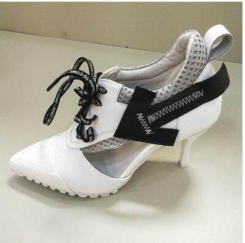 White Lace-up Personality Fashion Casual Sports High Heels Women - Mubimart