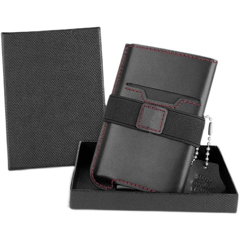 Leather Men's Wallet Compact Mini Card Holder Aluminum Alloy Card Holder Wallet - Mubimart