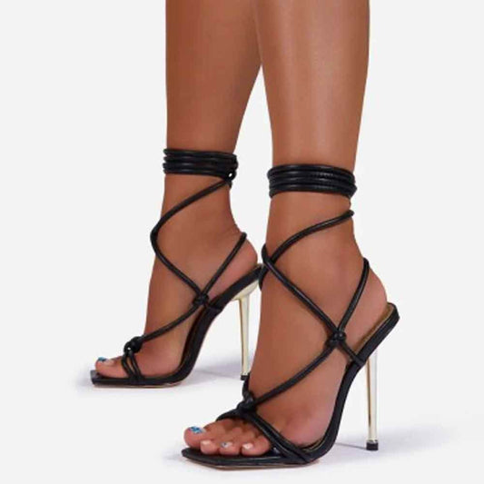 Explosive Style All Match Lace Up Women's Shoes With Stiletto High Heels - Mubimart