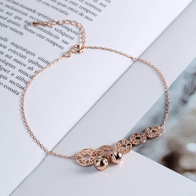 Rose Gold Bells Anklet Boho Stainless Steel Coin Charms Chain Anklets - Mubimart