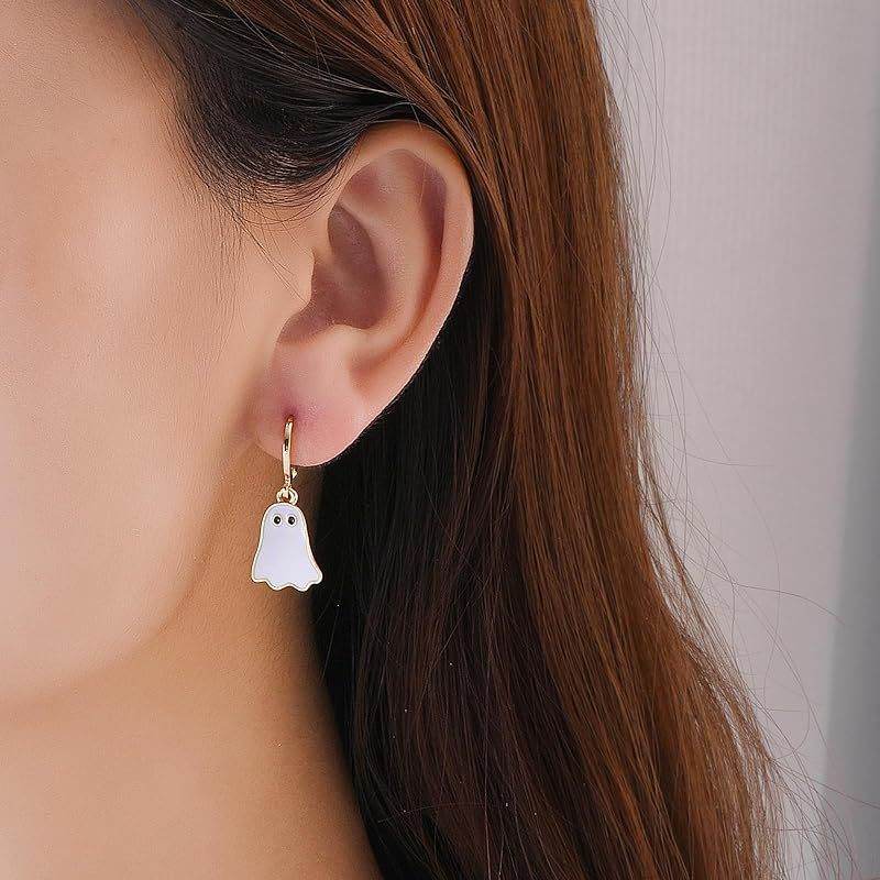Halloween Ghost Earrings For Women Gold Ghost Huggie Hoop Earrings Halloween Jewelry Cute BOO Halloween Earrings - Mubimart